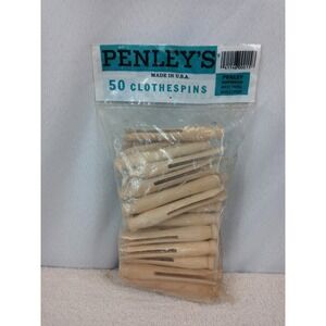 Vintage Penley's 50 Wooden Clothespins NOS Made in USA‎ One Piece Laundry Craft